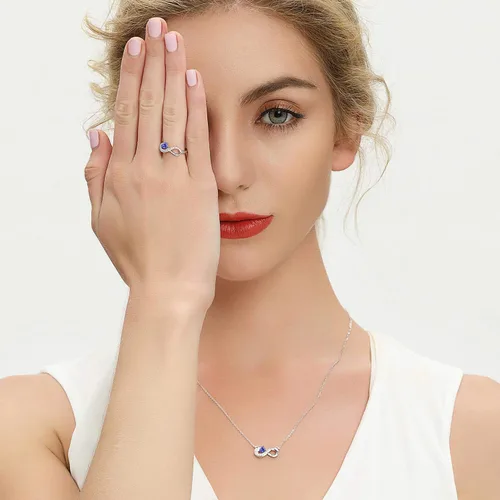 Vista 84 de Anillo Jo Wisdomo de compromiso. de plata esterlina, con corazón e infinito, anillo de amistad, para ella