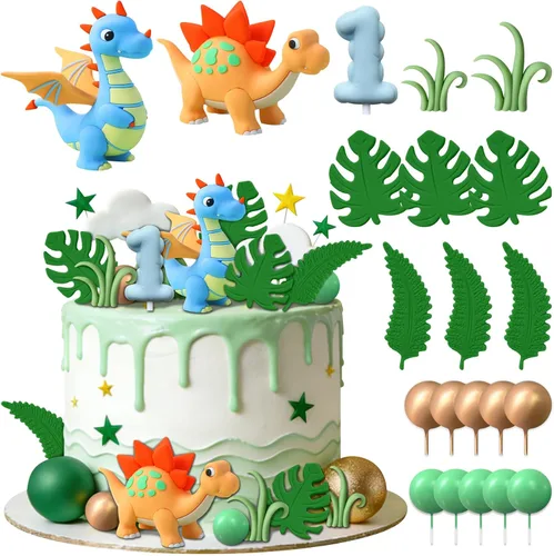Vista 7 de Decoración de dinosaurio para tartas de cumpleaños Rosa