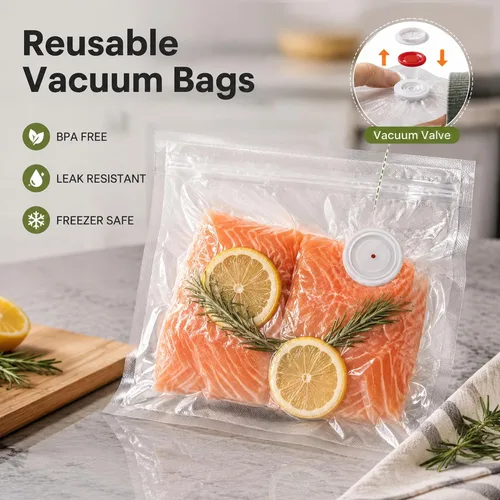 Vista 4 de LUNAPURR 30 bolsas reutilizables selladoras al vacío para alimentos, 10.2 x