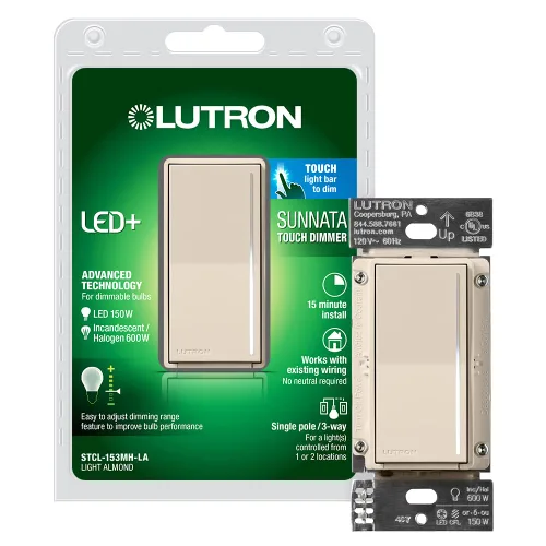 Vista 9 de Lutron Sunnata Interruptor accesorio de encendido/apagado, solo para uso con reguladores LED+ Sunnata, ST-AS-BL, Negro