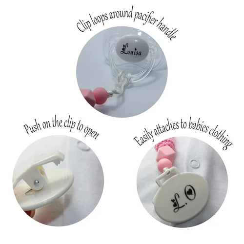 Vista 6 de Regalo personalizado para bebé, chupete personalizado con nombre, clip de chupete personalizado con nombre, 0-6 meses y 6-18 meses, se puede