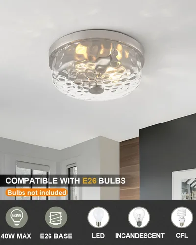 Vista 2 de 12 Inch Farmhouse Flush Mount Ceiling Light, 2 Light Industrial Close to Ceiling Light, Industrial Ceiling Lighting Fixture for Kitchen Hallway 12.2