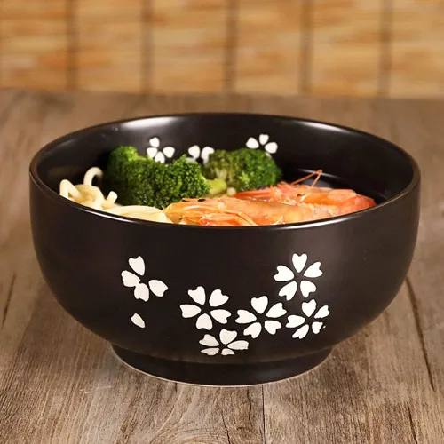Vista 7 de WHJY Cuenco de cerámica negro con tapa, cuchara, palillos para sopa, arroz, fideos. Vajilla de estilo tradicional japonés.