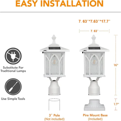 Vista 4 de ST4328Q-W - Lámpara solar de poste exterior de aluminio fundido blanco con montaje de pire de 3 pulgadas para poste, pilar, patio, jardín, paisaje