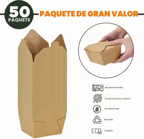Vista 2 de Fit Meal Prep Paquete de 50 recipientes de papel de 30 onzas para alimentos para llevar, cajas para llevar alimentos, aptos para microondas y a