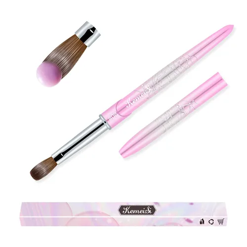 Vista 13 de Pincel para uñas acrílicas tamaño 16, pinceles de arte de uñas 100% puro Kolinsky de KEMEISI con mango resistente, forma ovalada, herramientas