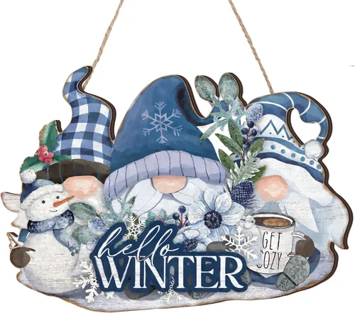 Vista 8 de Bienvenida Invierno Letrero de Puerta Letrero de Puerta de Invierno y Navidad Decoración de Puerta de Madera para Pared de Granja Colgante Placa