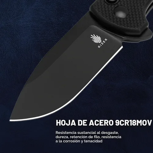 Vista 3 de Kizer Amicus Cuchillo de bolsillo pequeño, 2.95 pulgadas 9Cr18MoV hoja de acero, mango negro G10 plegable EDC cuchillo L3002A1