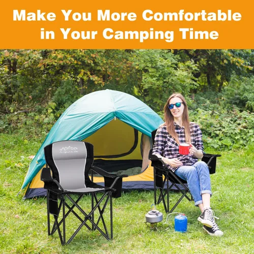 Vista 7 de Silla de Camping Plegable Portátil para Exteriores de Servicio Pesado Sillas Acolchadas Silla de Jardín con Portavasos, Bolsillo de Almacenamiento