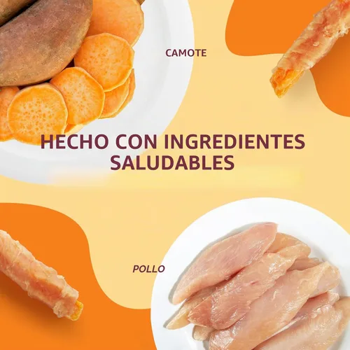 Vista 2 de Jungle Calling Golosinas de pollo y batata para perros, masticables suaves