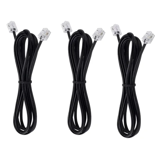 Vista 15 de Cable de extensión para teléfono fijo con enchufe estándar RJ-11 6P4C (3 pies-paquete de 3, negro)