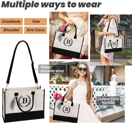 Vista 5 de CRSTAFU Bolsos personalizados para mujer, regalos con monograma para el día de la madre, bolsa de mano para la playa de novia, bolsa de lona