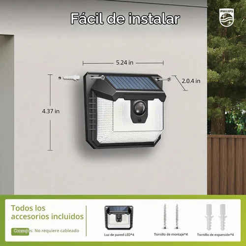 Vista 3 de Philips Luces solares con sensor de movimiento para exteriores, 120 luces LED de seguridad alimentadas por energía solar, 3 modos de iluminación
