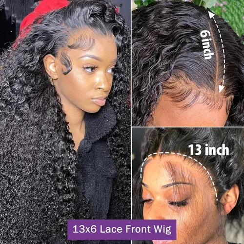 Vista 4 de Pelucas de cabello humano con encaje frontal HD de 13 x 6 pulgadas, cabello humano prearrancado, color negro natural, sin pegamento, peluca