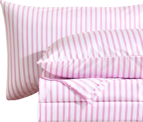 Vista 15 de MCO Juego de sábanas a rayas de 4 piezas, juego de sábanas Full transpirable con bolsillo profundo de 16", moderno y lujoso, juego de ropa de cama
