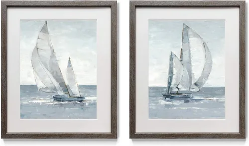Vista 18 de Renditions Gallery Antique Coral in Navy (1) 2 Piece Framed Artwork Set, Underwater Ocean Themed Pair, Blue, Modern Distressed Silver Frame, White