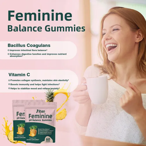 Vista 2 de Gomitas para Mujeres para Equilibrio del pH, Probiótico Premium para la Salud Femenina Vaginal, Apoyo Inmunológico, Vegano, Sin Gluten, Sabor a Piña