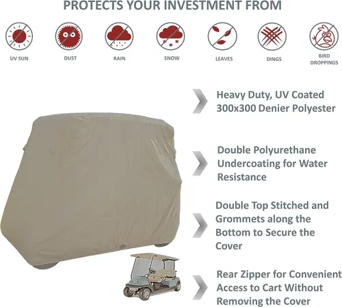 Vista 2 de Funda de almacenamiento resistente para carrito de golf de 4 pasajeros, protección premium para todo tipo de clima, se adapta a techos de 80