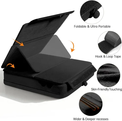 Vista 5 de Soporte de almohada para tablet con almacenamiento, soporte plegable para iPad para Lep, cama, sofá y escritorio, base suave con bolsillo y soporte