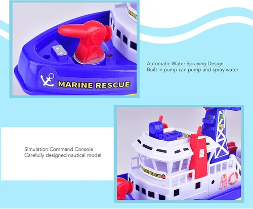 Vista 4 de LBEC Juguete de barco de bomberos, juguete de barco de baño para niños, sin rociadores de agua, detalles realistas para niños para niñas