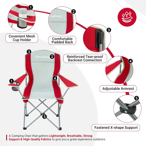 Vista 4 de KingCamp Sillón plegable ligero para exteriores con portavasos y reposabrazos ajustables para campamento, eventos deportivos o portón trasero