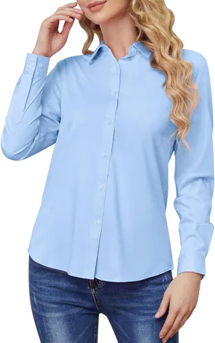 Vista 2 de TOLOVIC Wrinkle Free Womens Button Down Shirts for Women Long Sleeve Stretch Business Office Formal Work Blouses Tops