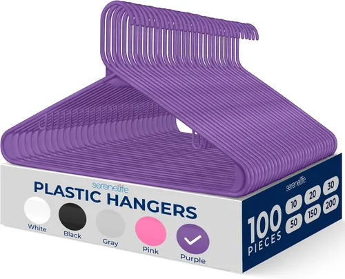 Vista 26 de SereneLife - Juego de 10 perchas de plástico con gancho de metal, color negro Non-Slip, Lightweight hangers with a slim profile help keep closets