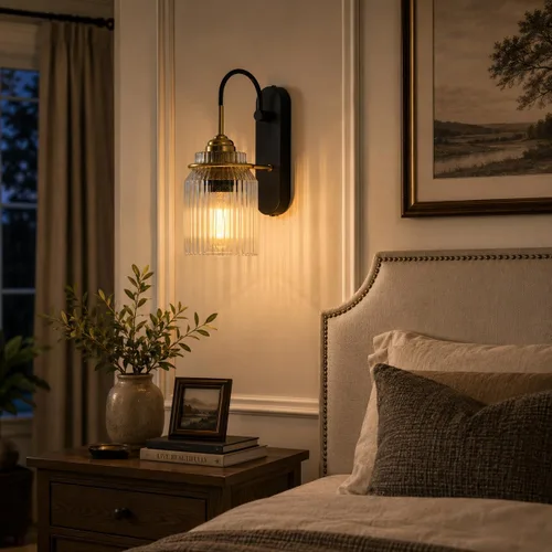 Vista 6 de Aplique de pared moderno con pantalla de vidrio con ondas claras, lámpara de pared decorativa para dormitorio, sala de estar, comedor