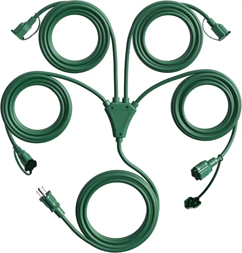 Vista 11 de Eversimpleinc Cable de extensión divisor negro de 1 a 4 (combinado de 31 pies, de extremo a extremo 13 pies), enchufe de 3 clavijas con 4 tomas