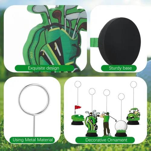 Vista 3 de RattanView 5 piezas de soporte para globos de fotos de pelota de golf, centros de mesa, decoración temática de golf, soporte para tarjetas de lugar
