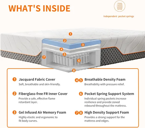 Vista 6 de ESHINE Base de cama ajustable + colchón híbrido de 14 pulgadas Twin XL (Suave Medio) - Espuma viscoelástica de gel de lujo, bases de cama