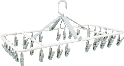 Vista 8 de Percha de secado de ropa plegable portátil de alta calidad con 12 clips, estante de secado de plástico antioxidante para calcetines, lencería