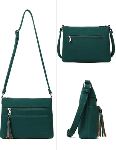 Vista 6 de MASINTOR Bolsos cruzados para mujer, bolso cruzado ligero y mediano, de cuero suave, bolsos de hombro para mujer con borla