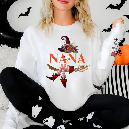 Vista 5 de GODMERCH Custom Grandma Shirts for Halloween, Personalized Sweatshirt with Grandkids Names on Sleeve, Gifts for Grandmothers