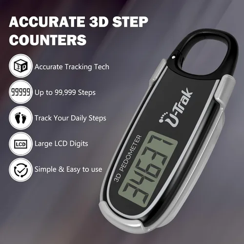 Vista 3 de 3D Pedometer for Walking with Removable Clip and Carabiner Simple Step Counter for Walking Accurate Clip On Step Tracker for Men Women Kids