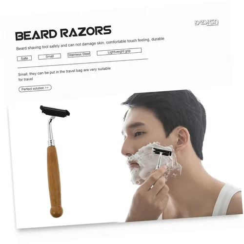 Vista 2 de Mipcase Kit de barba 4pcs afeitadoras manuales cuchillas de acero inoxidable mango de bambú diseño ergonómico