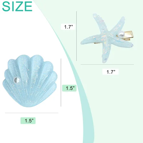 Vista 3 de Juego de pinzas para el cabello con perlas de concha de mar, disfraz de sirena artificial, horquilla de princesa para niñas y mujeres, accesorios