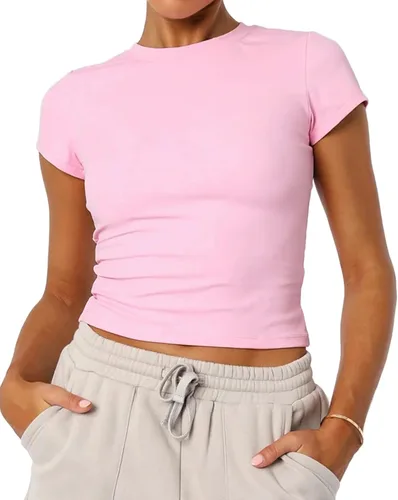 Vista 11 de Camisetas básicas de manga corta con cuello redondo para mujer de verano Y2K, lindas para salir, camisetas estilo bebé