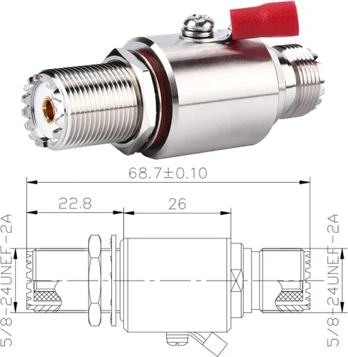 Vista 3 de Protector contra sobretensiones relámpago UHF PL-259 Socket PL259 Socket (UHF hembra) a zócalo SO239 (UHF hembra) mamparo para radio CB