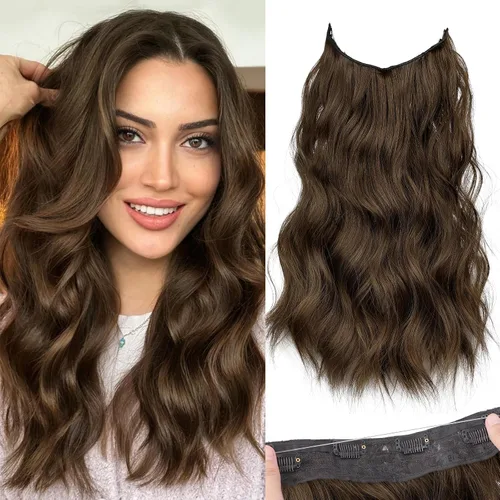 Vista 89 de KooKaStyle - Extensiones de cabello con hilo invisible, diadema transparente, ajustables, 4 clips fijadores, cabello largo y ondulado de 12