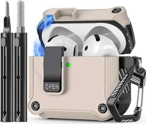 Vista 8 de Inesore Compatible con estuche para AirPods de 4ª generación, con kit de limpieza, cierre automático seguro para nueva funda de carga Airpods 4
