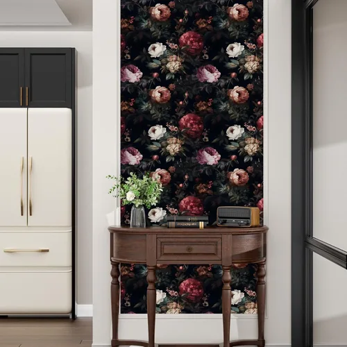 Vista 4 de Black Vintage Floral Peel and Stick Wallpaper 17.5" x 118" Negro