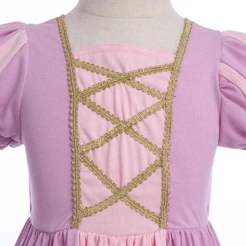 Vista 4 de Vestido de princesa morado para niñas, disfraz de princesa enredado con corona, vestido de cumpleaños, Halloween, carnaval, Navidad, cosplay
