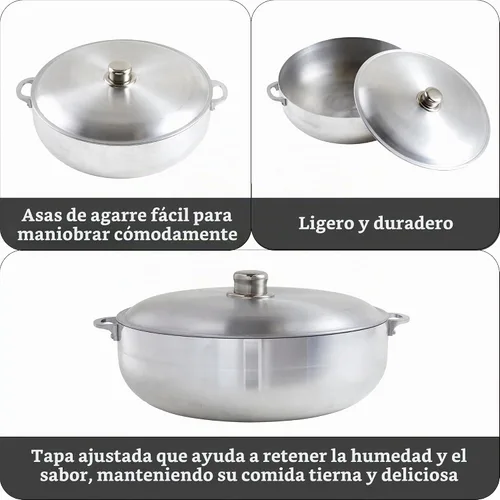 Vista 2 de IMUSA Caldero tradicional de aluminio pulido (horno holandés) con tapa, 6.9 cuartos, aluminio pulido