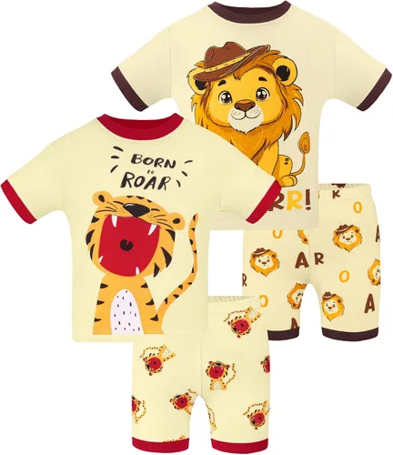 Vista 36 de DAUGHTER QUEEN - Pijama para niños de 4 piezas, conjunto corto 100 % algodón, talla 18 meses-12 años Soft, Breathable, Lightweight, Comfortable