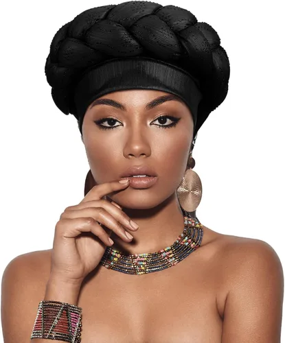 Vista 5 de 6 unidades de turbante africano para mujeres negras, gorro trenzado elástico africano para el cabello trenzado