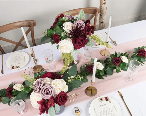 Vista 7 de ponatia Flores artificiales burdeos, combo de flores de boda para bricolaje, ramos de boda, centros de mesa, arreglos, fiestas, baby shower Borgoña