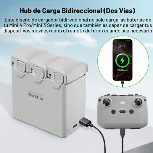 Vista 6 de Batería de vuelo inteligente Plus (paquete de 2) con concentrador de carga bidireccional para DJI Mini 4 Pro/Mini3/Mini 3 Pro, 3850 mAh 47 minutos