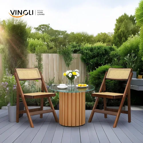 Vista 8 de VINGLI Silla de comedor de ratán, silla plegable de madera con respaldo giratorio de 360°, marco de madera de caucho y asiento y respaldo tejidos