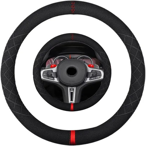 Vista 12 de Funda de volante de gamuza de 14 pulgadas, compatible con Tesla Model 3 Model Y, funda de volante deportiva de cuero gamuza antideslizante